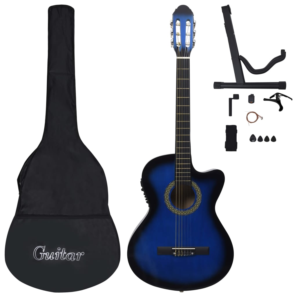 12-delige Gitaarset met equalizer en 6 snaren western blauw is nu te koop bij PeponiXL, paradijselijk wonen!