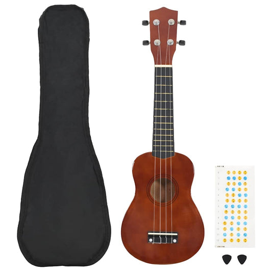 Ukuleleset met tas voor kinderen sopraan 21'' donkerhoutkleurig is nu te koop bij PeponiXL, paradijselijk wonen!
