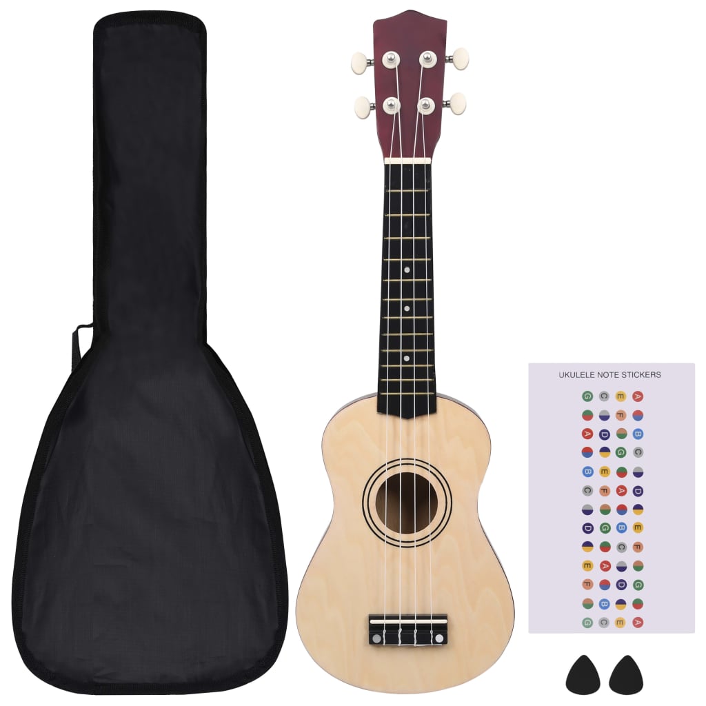 Ukuleleset met tas voor kinderen sopraan 21'' lichthoutkleurig is nu te koop bij PeponiXL, paradijselijk wonen!