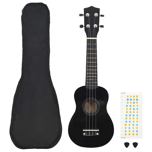 Ukuleleset met tas voor kinderen sopraan 21'' zwart is nu te koop bij PeponiXL, paradijselijk wonen!