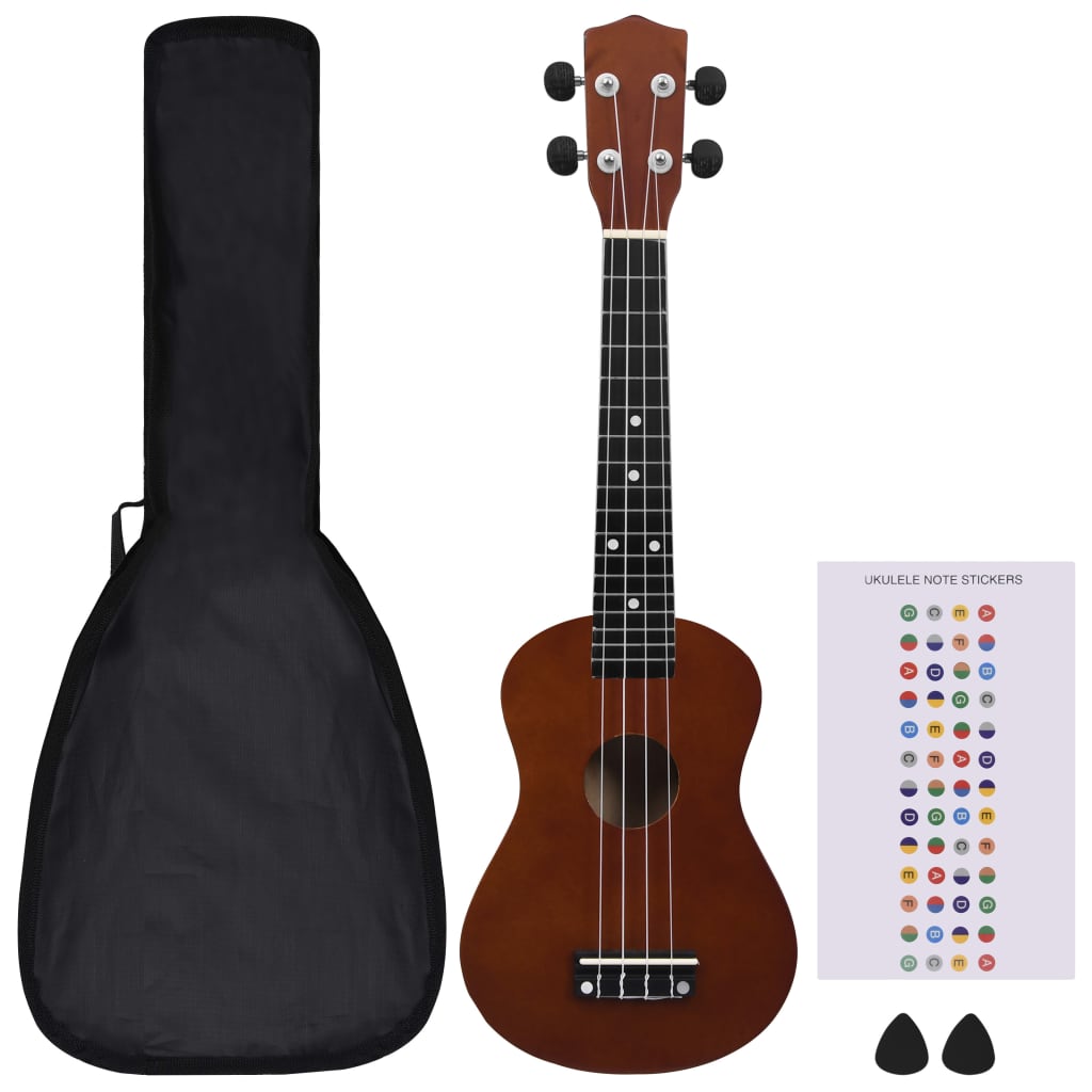 Ukuleleset met tas voor kinderen sopraan 23'' donkerhoutkleurig is nu te koop bij PeponiXL, paradijselijk wonen!