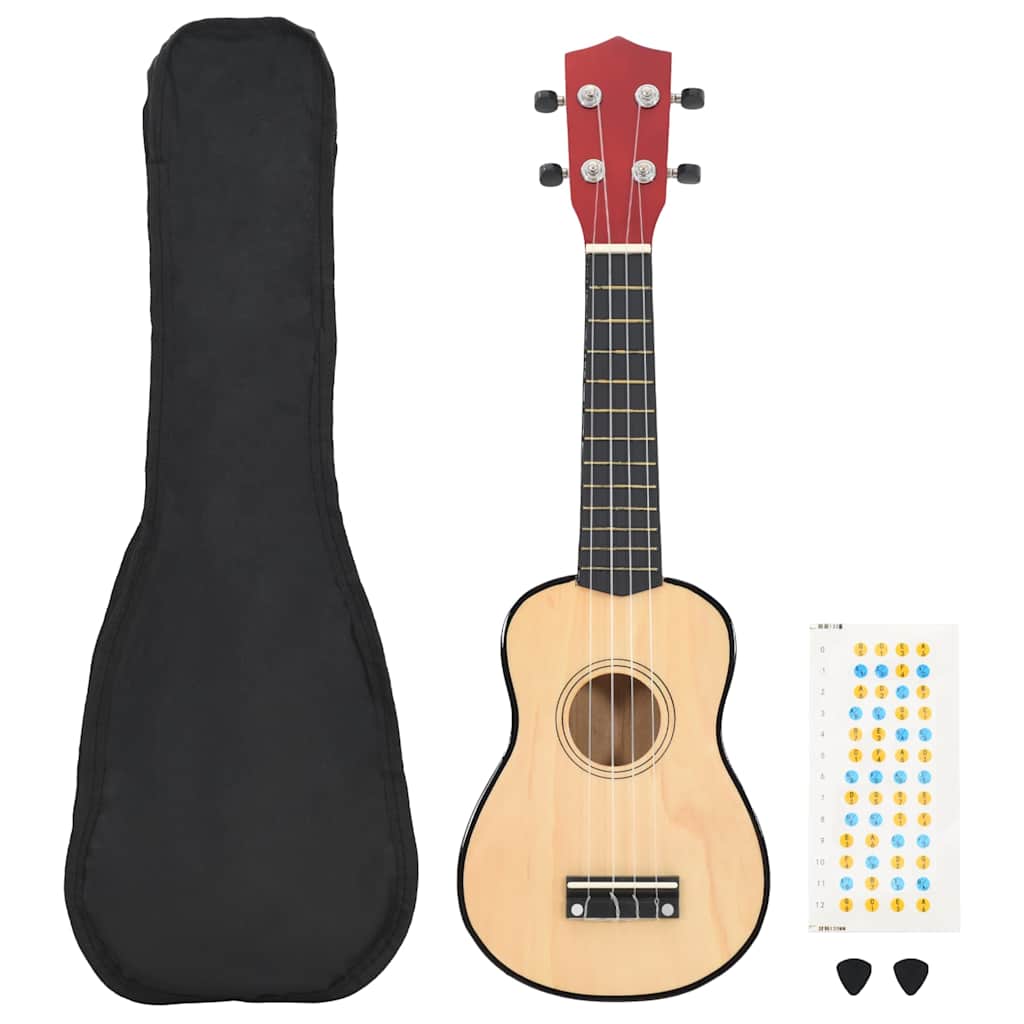 Ukuleleset met tas voor kinderen sopraan 23'' lichthoutkleurig is nu te koop bij PeponiXL, paradijselijk wonen!