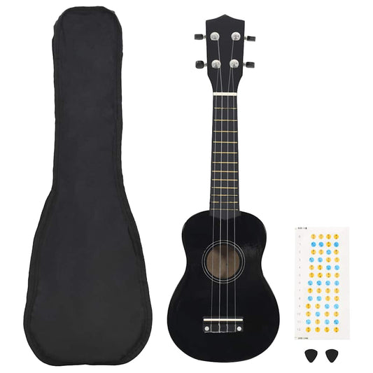 Ukuleleset met tas voor kinderen sopraan 23'' zwart is nu te koop bij PeponiXL, paradijselijk wonen!