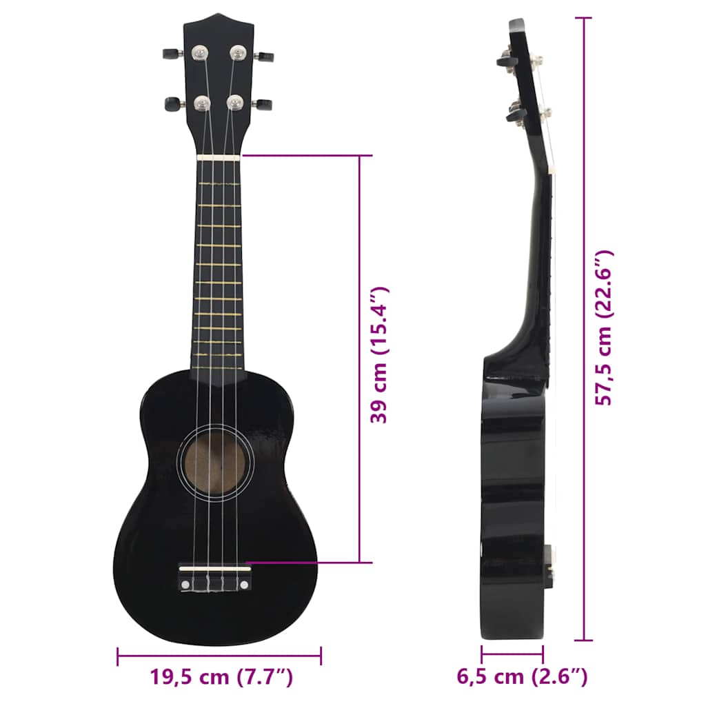 Ukuleleset met tas voor kinderen sopraan 23'' zwart is nu te koop bij PeponiXL, paradijselijk wonen!