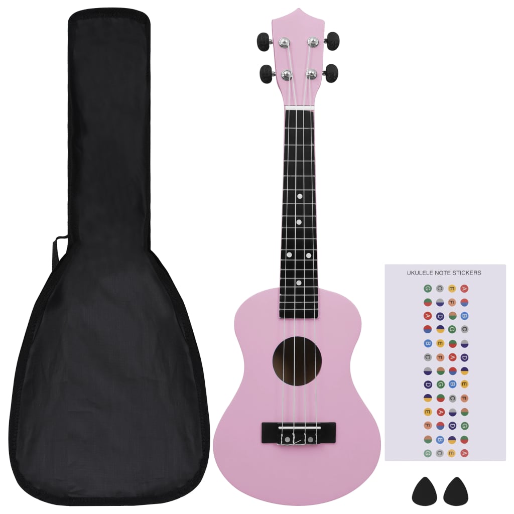 Ukuleleset met tas voor kinderen sopraan 23'' roze is nu te koop bij PeponiXL, paradijselijk wonen!