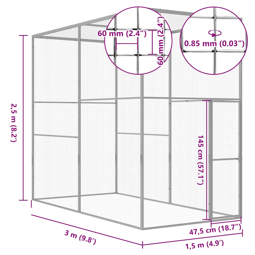 Kattenkooi 3x1,5x2,5 m gegalvaniseerd staal is nu te koop bij PeponiXL, paradijselijk wonen!