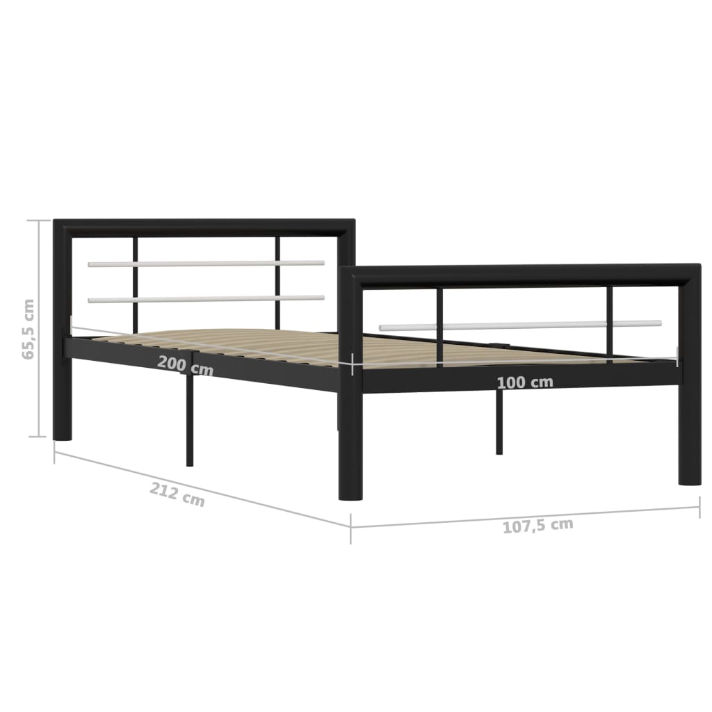 Bedframe metaal zwart en wit 90x200 cm