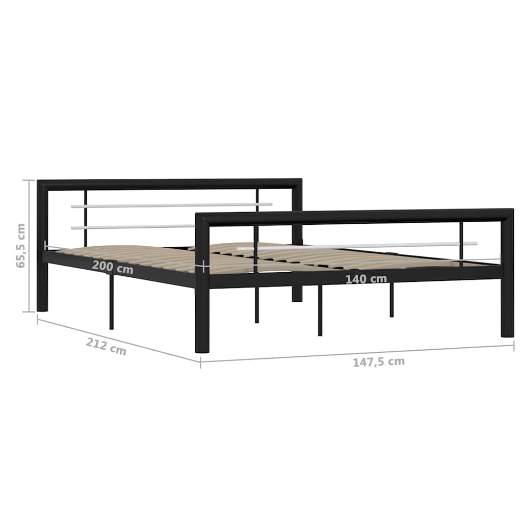 Bedframe metaal zwart en wit 140x200 cm
