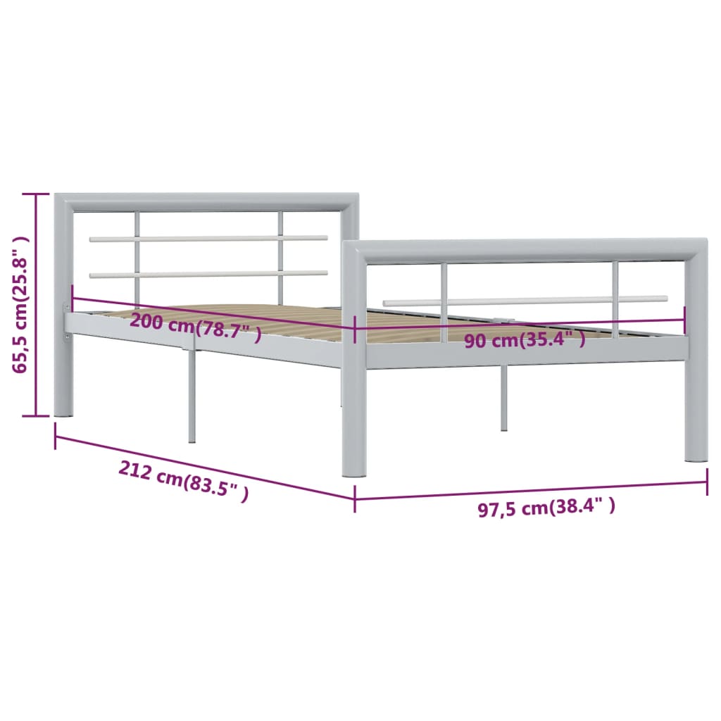 Bedframe metaal grijs en wit 90x200 cm is nu te koop bij PeponiXL, paradijselijk wonen!