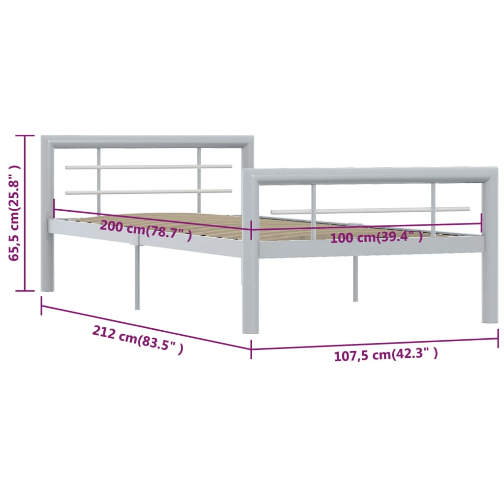 Bedframe metaal grijs en wit 100x200 cm is nu te koop bij PeponiXL, paradijselijk wonen!