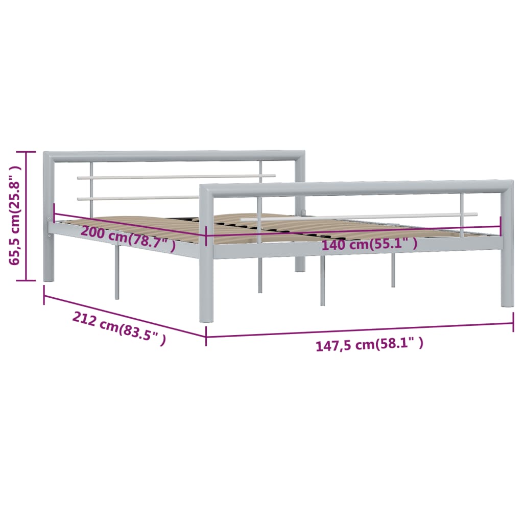 Bedframe metaal grijs en wit 140x200 cm