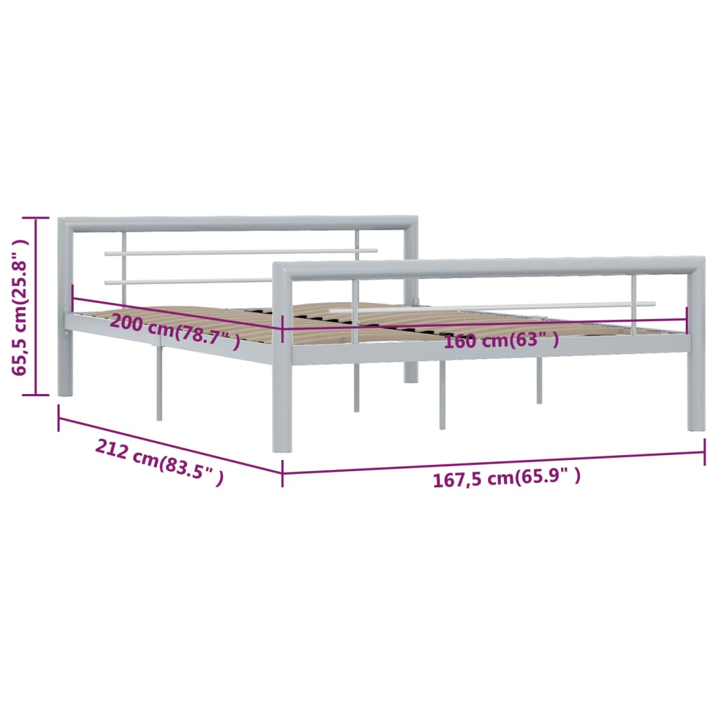 Bedframe metaal grijs en wit 160x200 cm