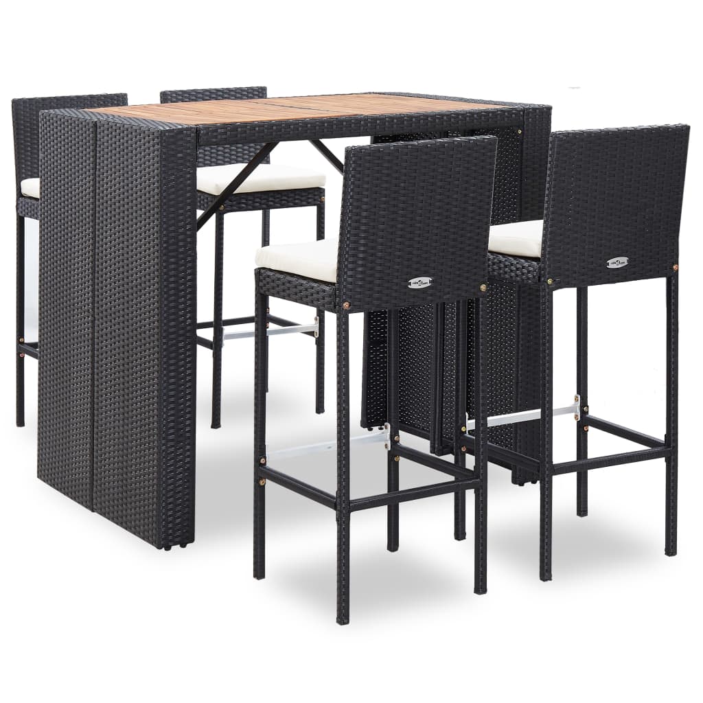 5-delige Tuinbarset poly rattan en acaciahout zwart is nu te koop bij PeponiXL, paradijselijk wonen!