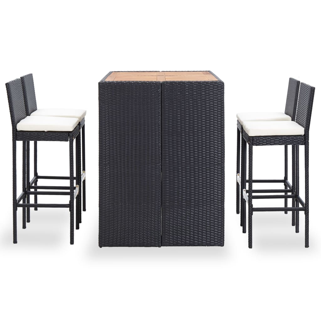 5-delige Tuinbarset poly rattan en acaciahout zwart is nu te koop bij PeponiXL, paradijselijk wonen!