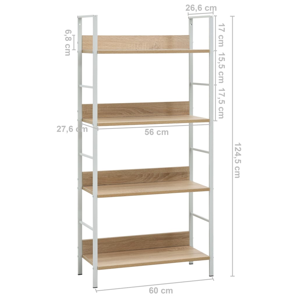Boekenkast 4 schappen 60x27,6x124,5 cm bewerkt hout eikenkleur is nu te koop bij PeponiXL, paradijselijk wonen!