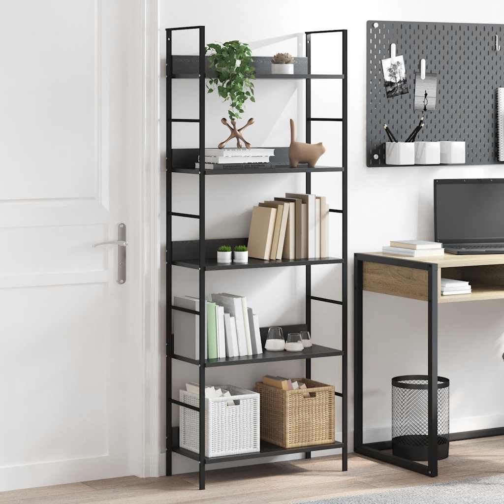 Boekenkast met 5 schappen 60x27,6x158,5 cm bewerkt hout zwart is nu te koop bij PeponiXL, paradijselijk wonen!