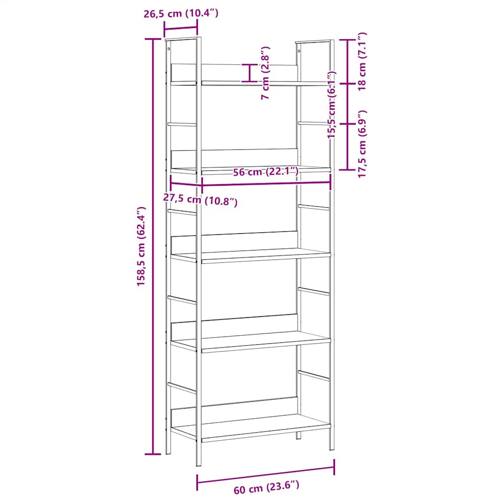 Boekenkast met 5 schappen 60x27,6x158,5 cm bewerkt hout zwart is nu te koop bij PeponiXL, paradijselijk wonen!