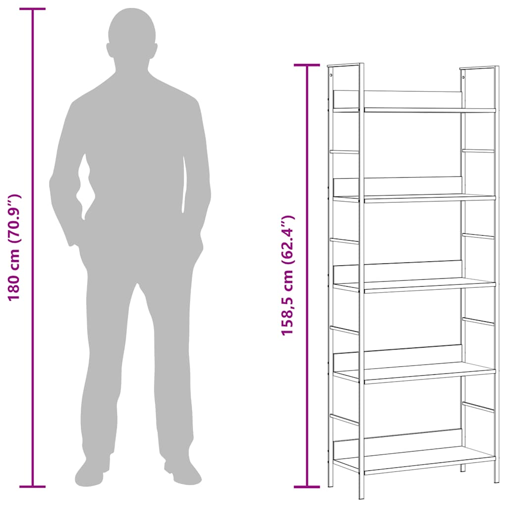 Boekenkast met 5 schappen 60x27,6x158,5 cm bewerkt hout zwart is nu te koop bij PeponiXL, paradijselijk wonen!