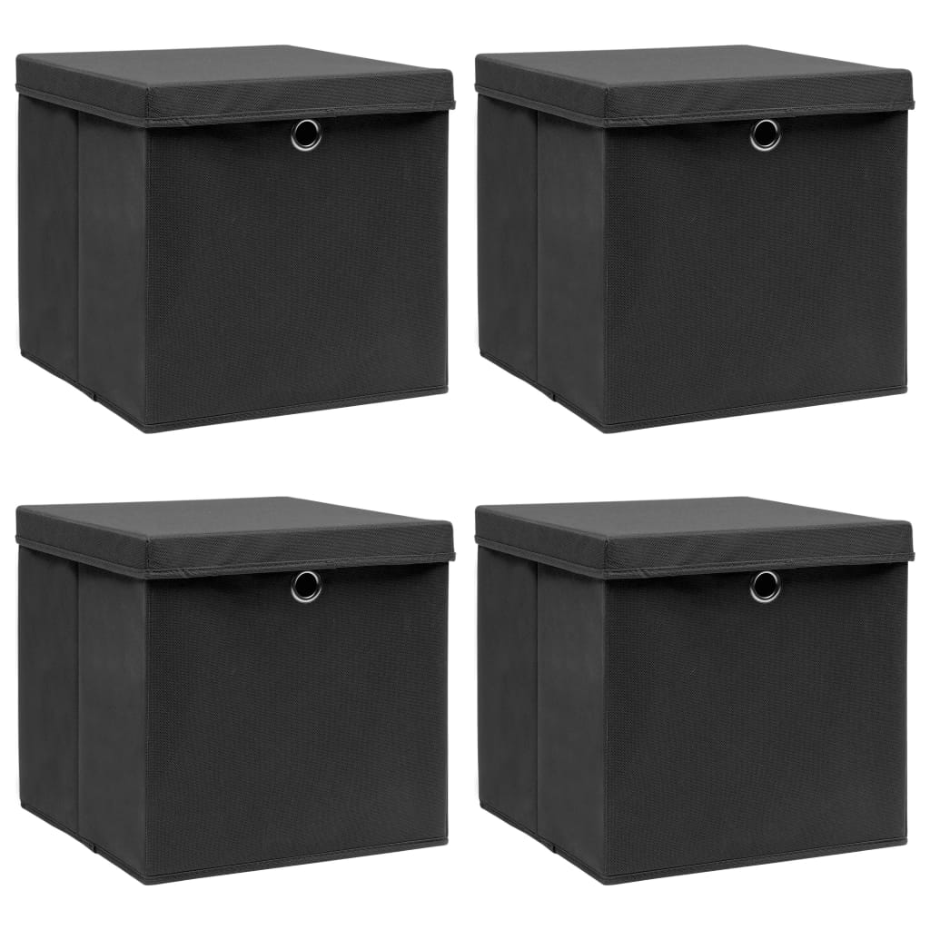 Opbergboxen met deksel 4 st 32x32x32 cm stof zwart is nu te koop bij PeponiXL, paradijselijk wonen!