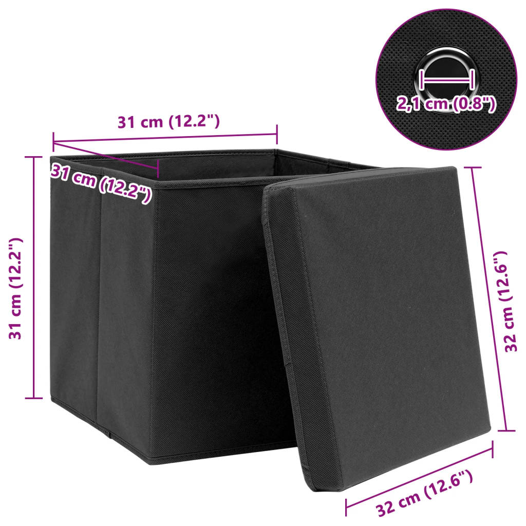Opbergboxen met deksel 4 st 32x32x32 cm stof zwart is nu te koop bij PeponiXL, paradijselijk wonen!