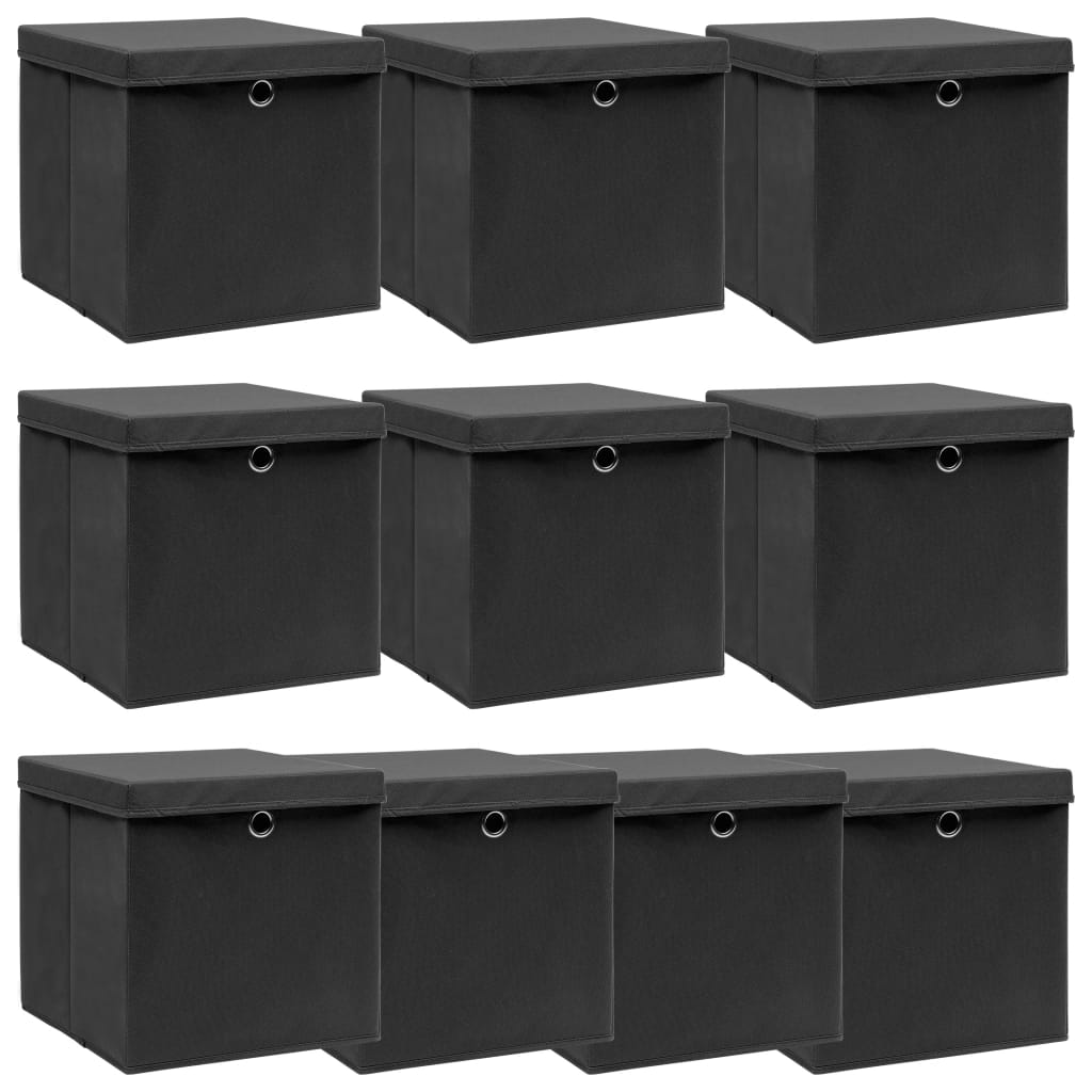 Opbergboxen met deksel 10 st 32x32x32 cm stof zwart is nu te koop bij PeponiXL, paradijselijk wonen!