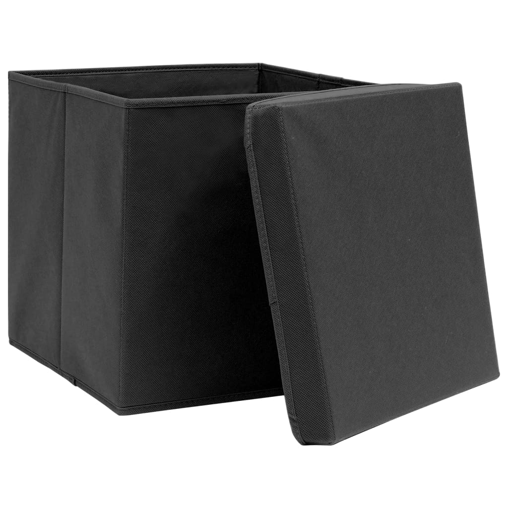 Opbergboxen met deksel 10 st 32x32x32 cm stof zwart is nu te koop bij PeponiXL, paradijselijk wonen!