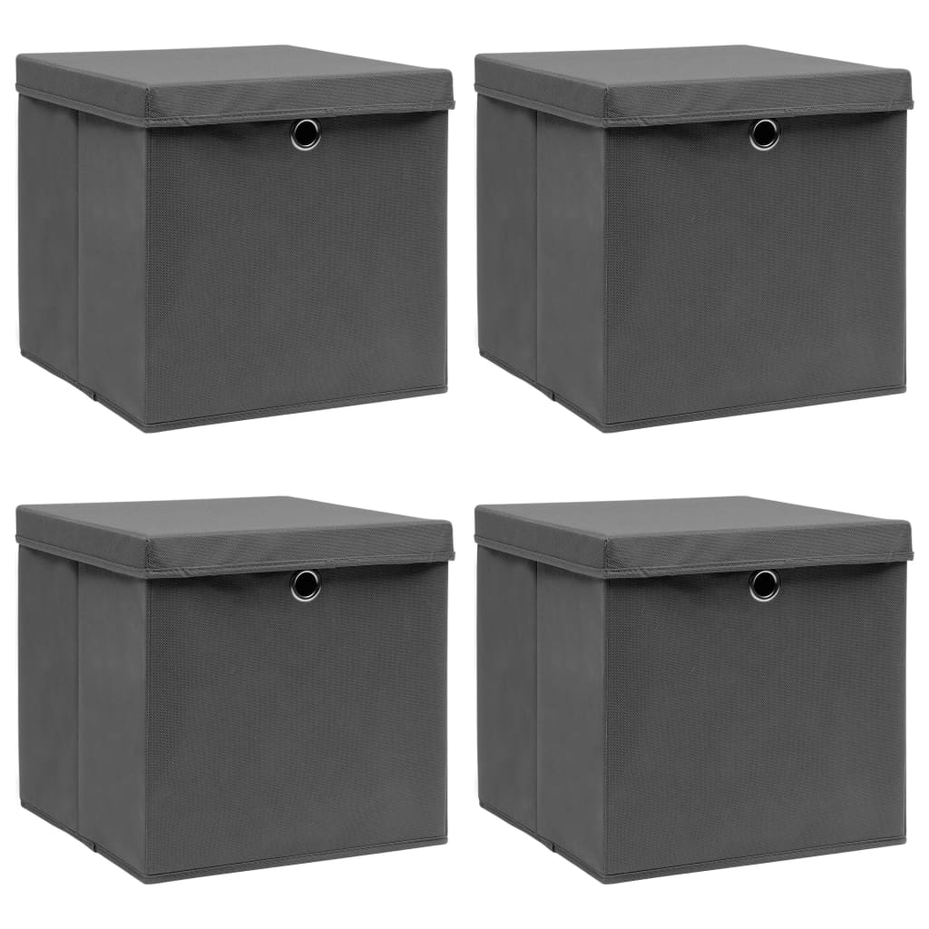 Opbergboxen met deksel 4 st 32x32x32 cm stof grijs is nu te koop bij PeponiXL, paradijselijk wonen!