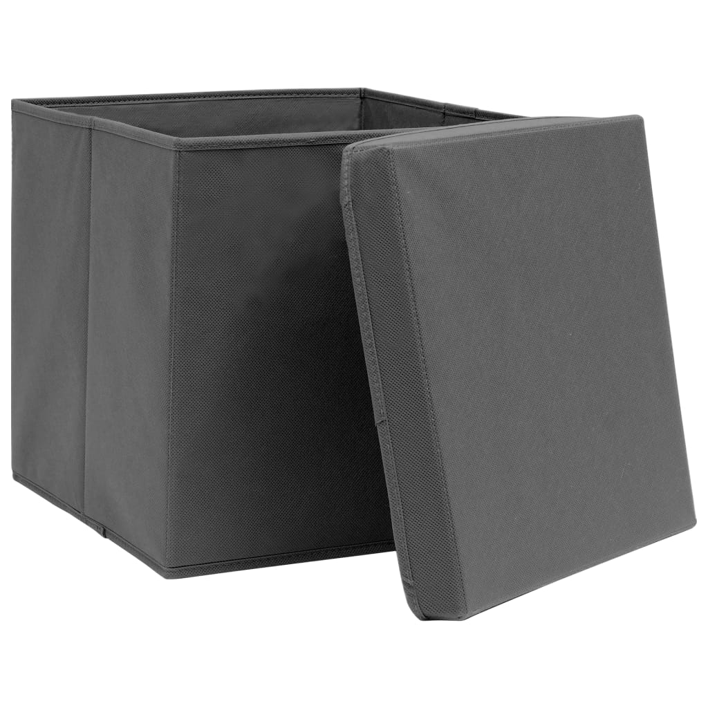 Opbergboxen met deksel 4 st 32x32x32 cm stof grijs is nu te koop bij PeponiXL, paradijselijk wonen!