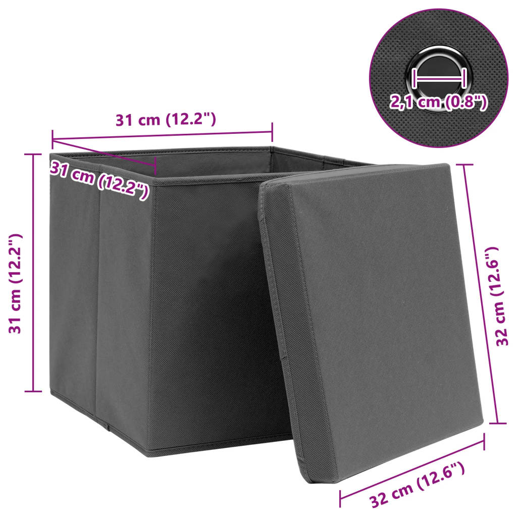 Opbergboxen met deksel 4 st 32x32x32 cm stof grijs is nu te koop bij PeponiXL, paradijselijk wonen!