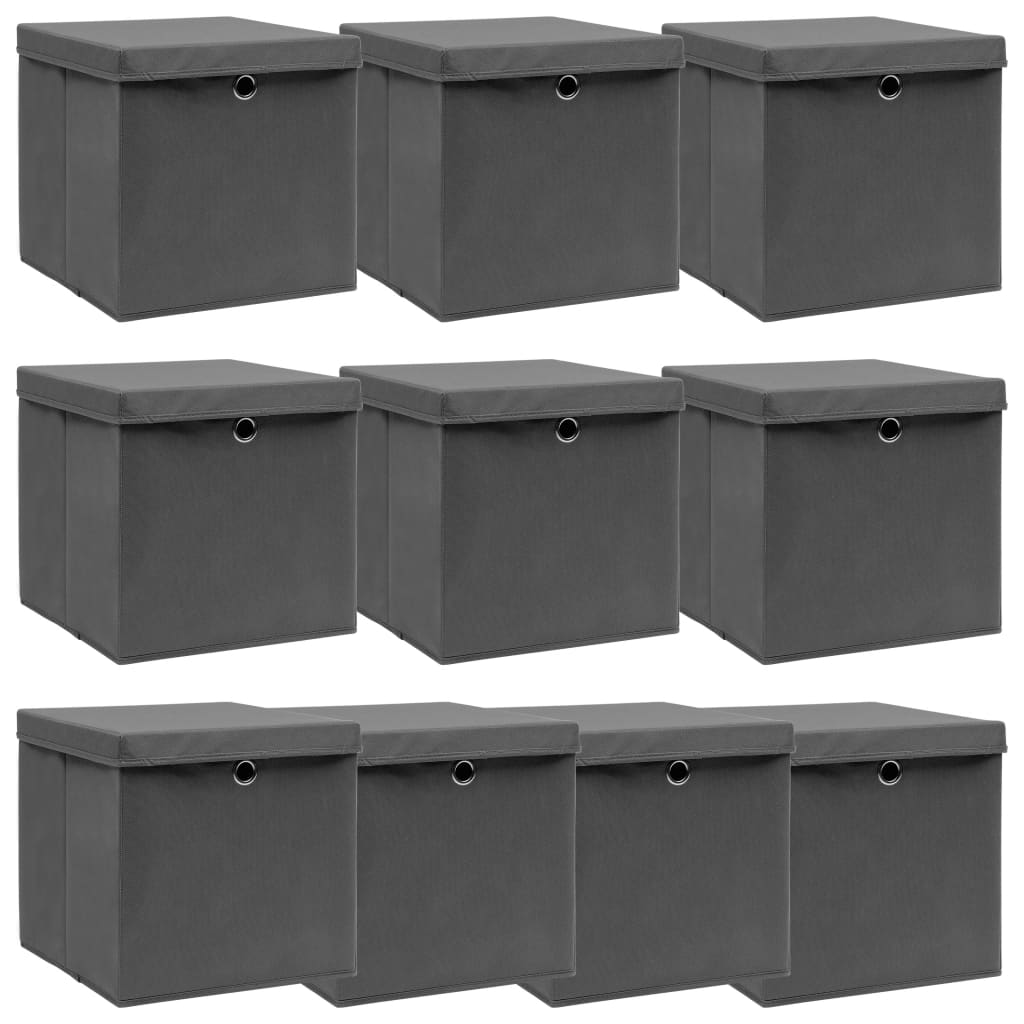 Opbergboxen met deksel 10 st 32x32x32 cm stof grijs is nu te koop bij PeponiXL, paradijselijk wonen!