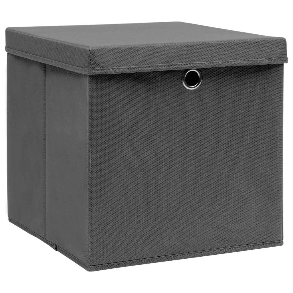 Opbergboxen met deksel 10 st 32x32x32 cm stof grijs is nu te koop bij PeponiXL, paradijselijk wonen!