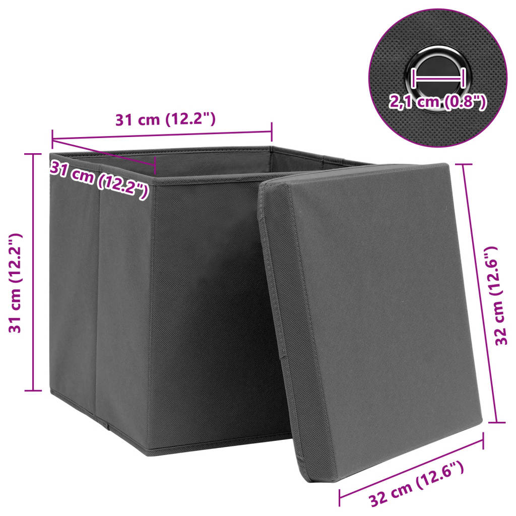 Opbergboxen met deksel 10 st 32x32x32 cm stof grijs is nu te koop bij PeponiXL, paradijselijk wonen!