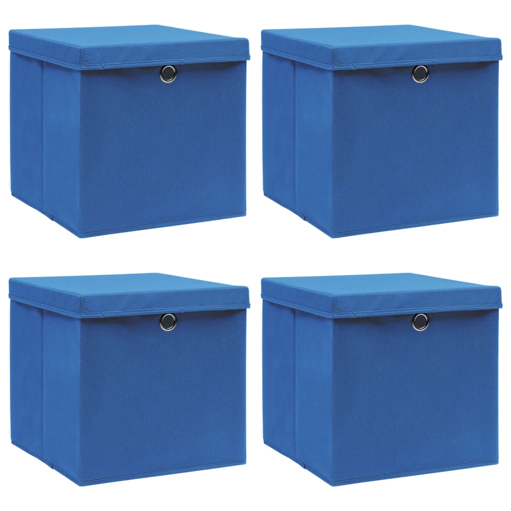 Opbergboxen met deksel 4 st 32x32x32 cm stof blauw is nu te koop bij PeponiXL, paradijselijk wonen!