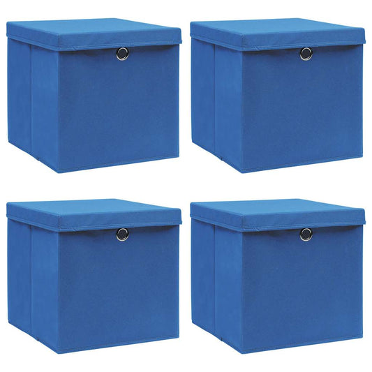 Opbergboxen met deksel 4 st 32x32x32 cm stof blauw is nu te koop bij PeponiXL, paradijselijk wonen!