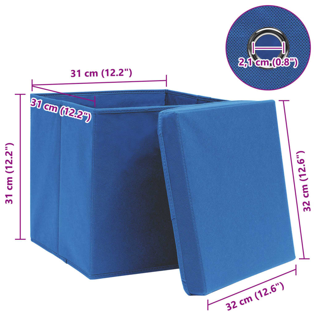 Opbergboxen met deksel 4 st 32x32x32 cm stof blauw is nu te koop bij PeponiXL, paradijselijk wonen!