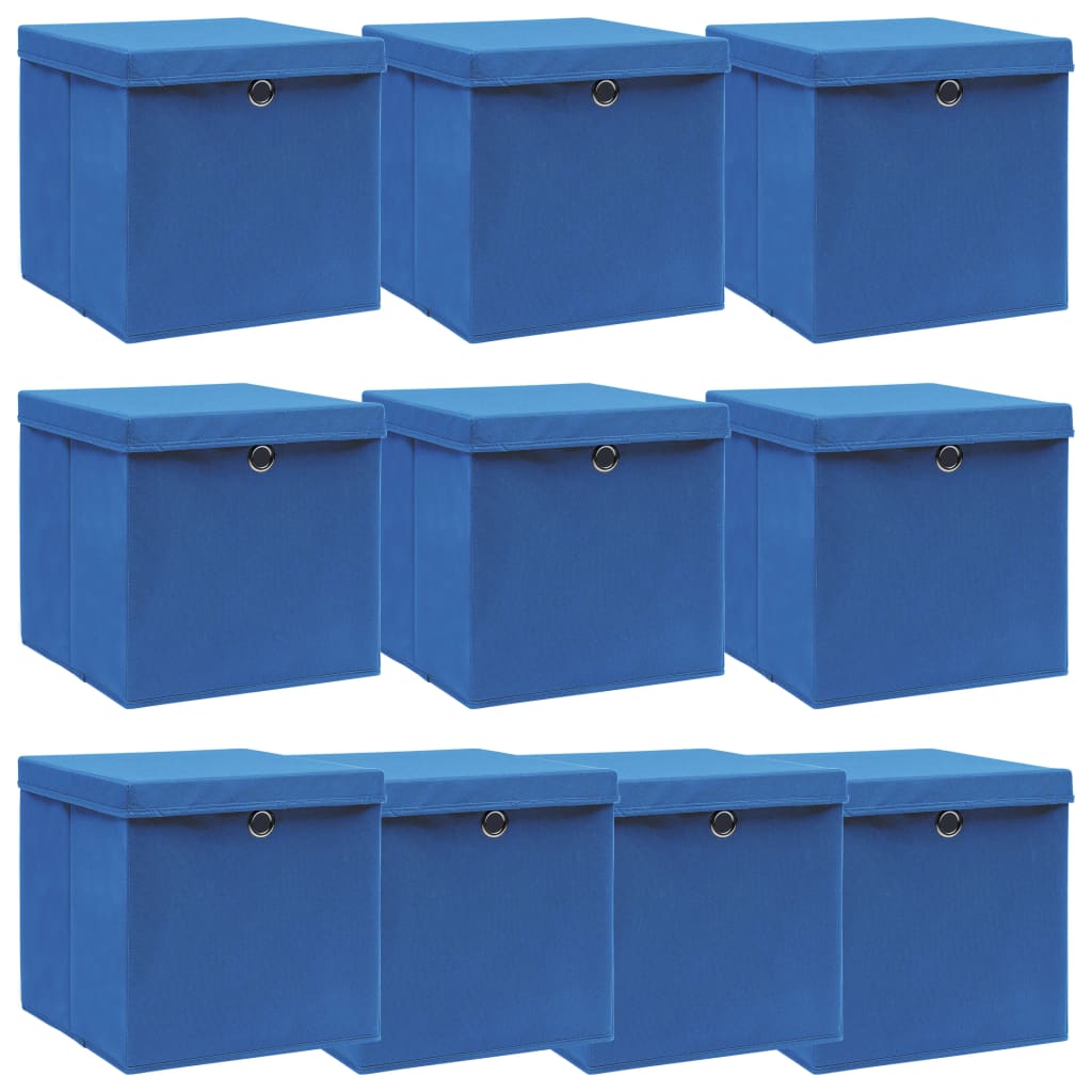 Opbergboxen met deksel 10 st 32x32x32 cm stof blauw is nu te koop bij PeponiXL, paradijselijk wonen!