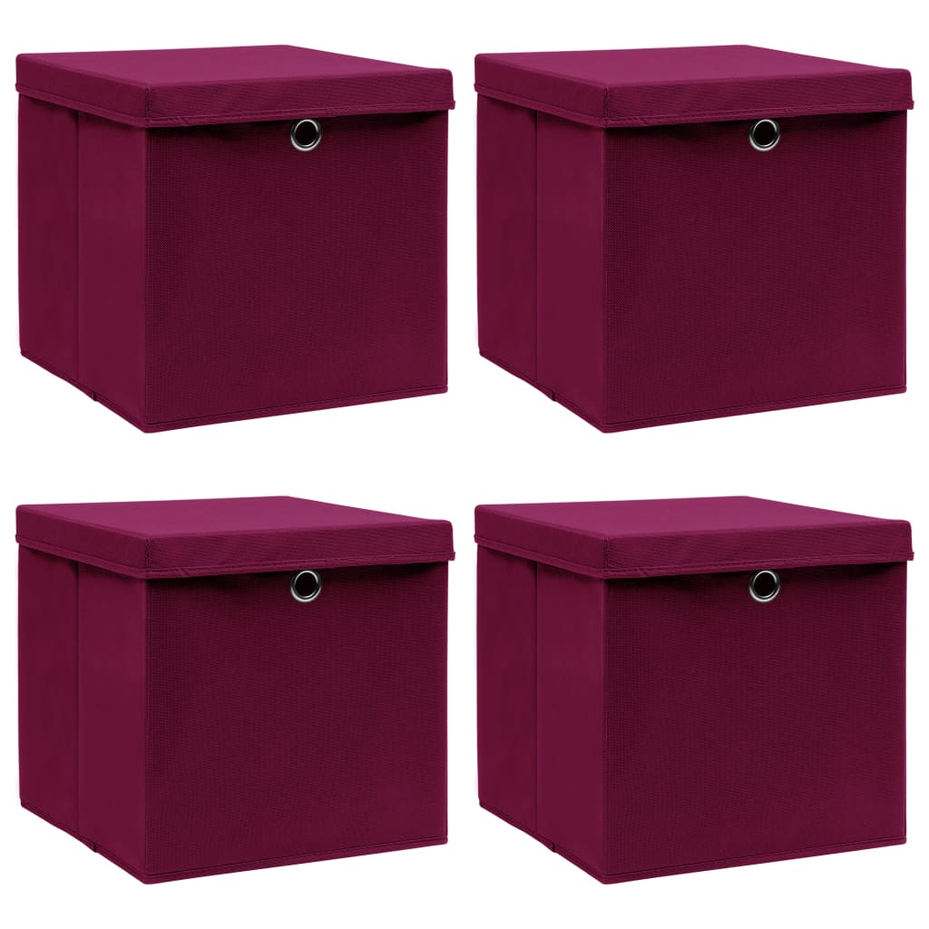 Opbergboxen met deksel 4 st 32x32x32 cm stof donkerrood is nu te koop bij PeponiXL, paradijselijk wonen!