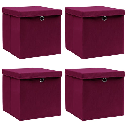 Opbergboxen met deksel 4 st 32x32x32 cm stof donkerrood is nu te koop bij PeponiXL, paradijselijk wonen!