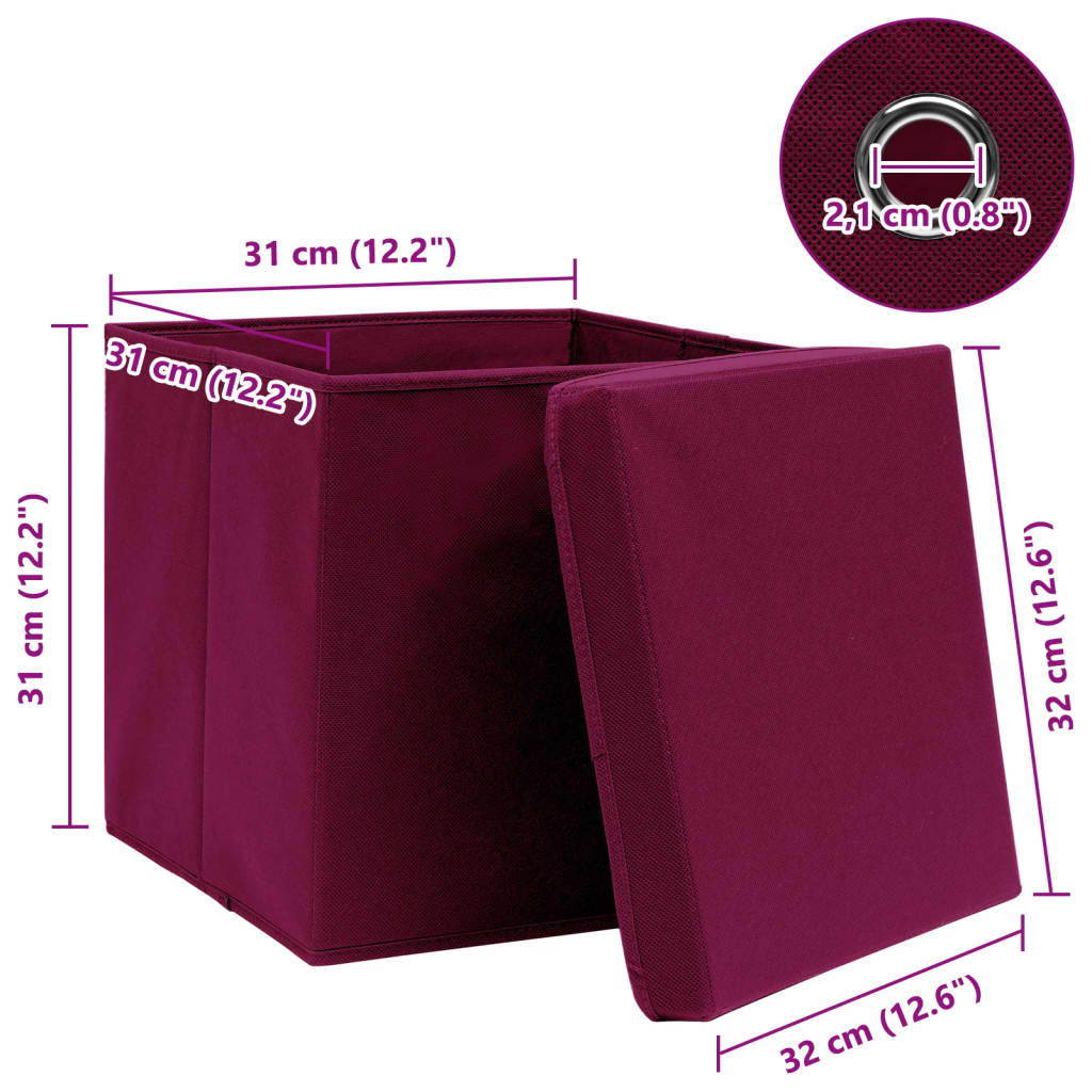 Opbergboxen met deksel 4 st 32x32x32 cm stof donkerrood is nu te koop bij PeponiXL, paradijselijk wonen!