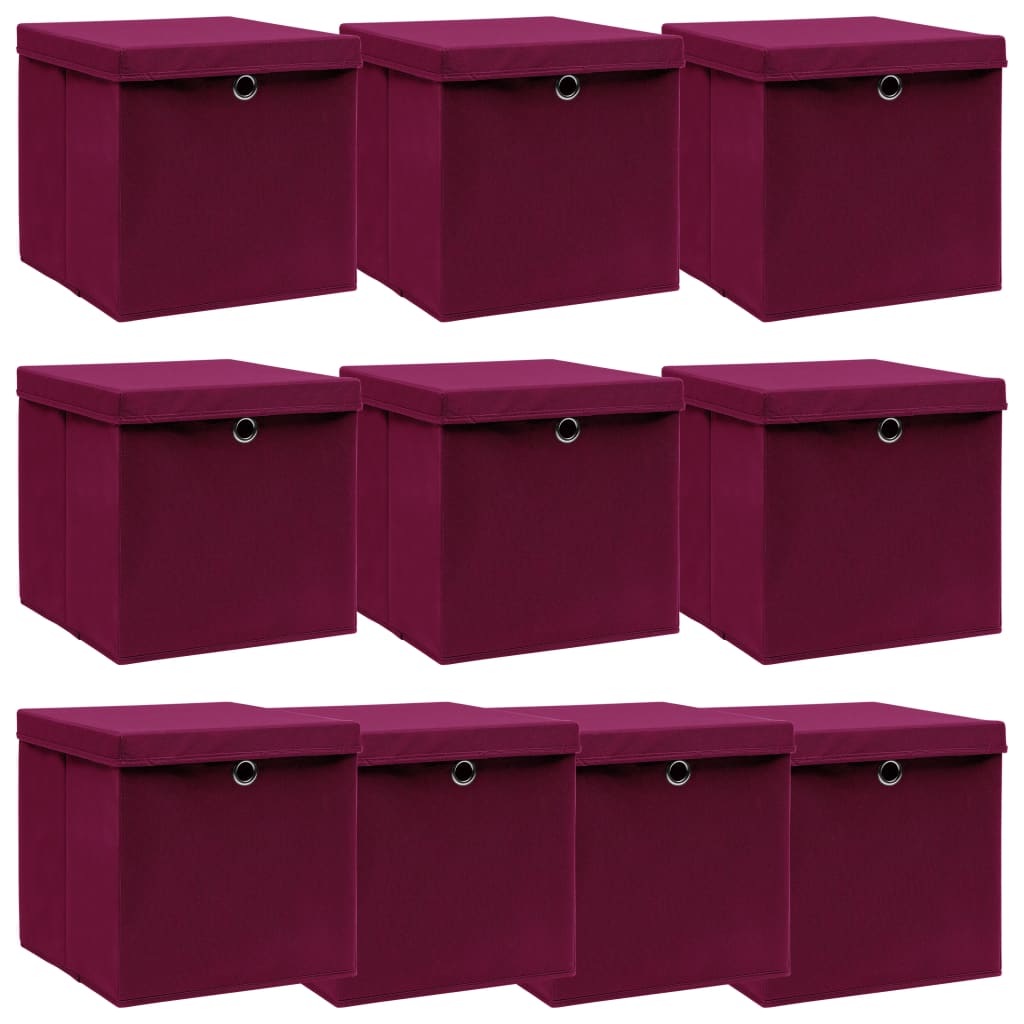 Opbergboxen met deksel 10 st 32x32x32 cm stof donkerrood is nu te koop bij PeponiXL, paradijselijk wonen!