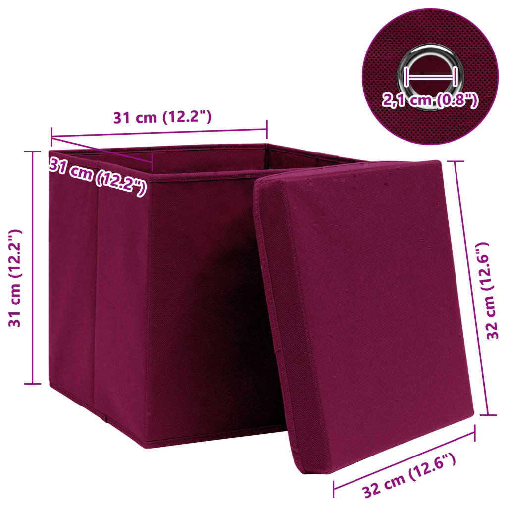 Opbergboxen met deksel 10 st 32x32x32 cm stof donkerrood is nu te koop bij PeponiXL, paradijselijk wonen!