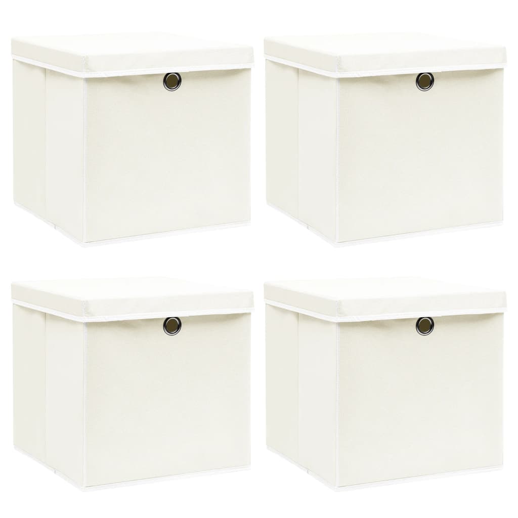 Opbergboxen met deksel 4 st 32x32x32 cm stof wit is nu te koop bij PeponiXL, paradijselijk wonen!