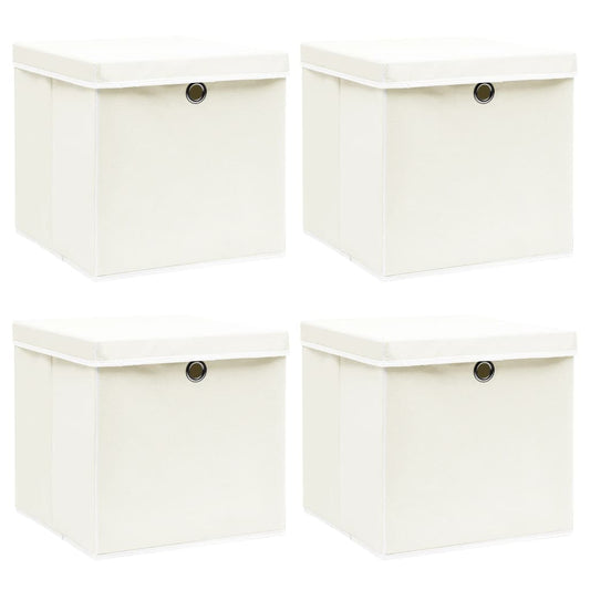 Opbergboxen met deksel 4 st 32x32x32 cm stof wit is nu te koop bij PeponiXL, paradijselijk wonen!