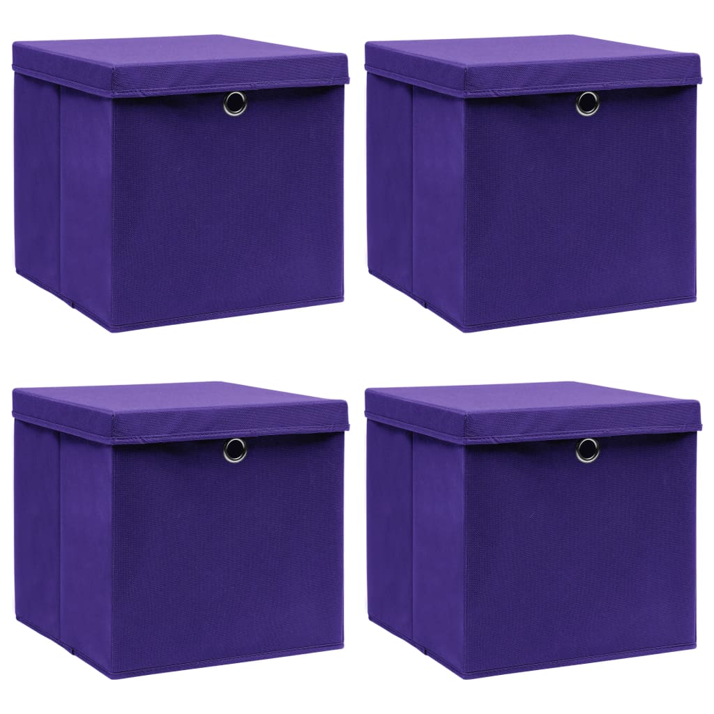 Opbergboxen met deksel 4 st 32x32x32 cm stof paars is nu te koop bij PeponiXL, paradijselijk wonen!