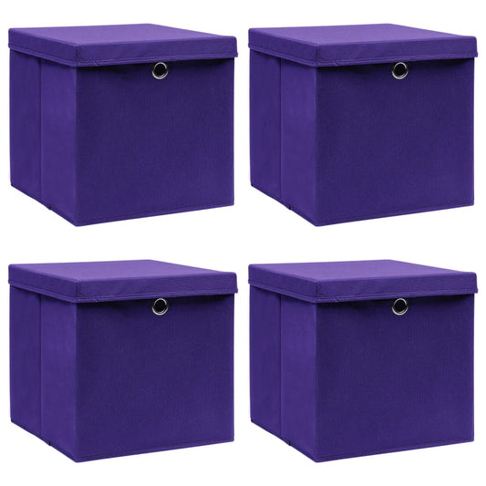 Opbergboxen met deksel 4 st 32x32x32 cm stof paars is nu te koop bij PeponiXL, paradijselijk wonen!
