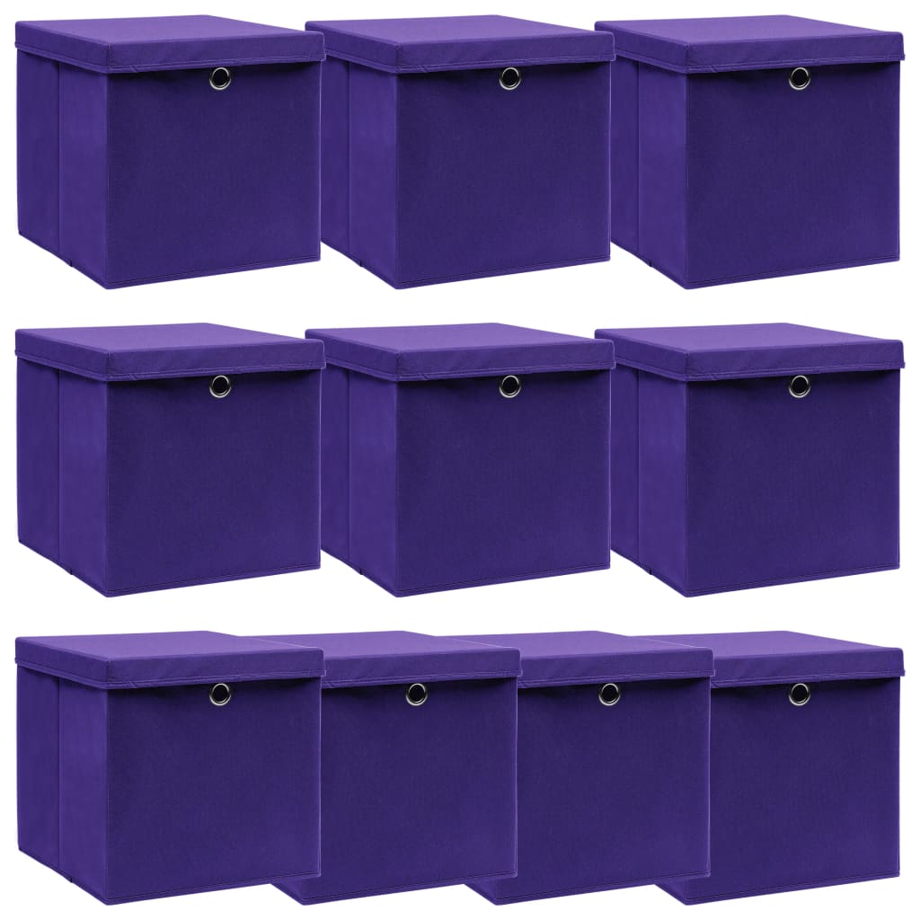 Opbergboxen met deksel 10 st 32x32x32 cm stof paars is nu te koop bij PeponiXL, paradijselijk wonen!