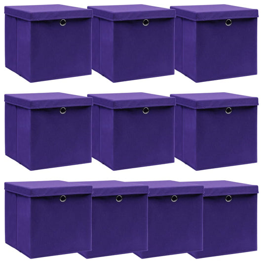 Opbergboxen met deksel 10 st 32x32x32 cm stof paars is nu te koop bij PeponiXL, paradijselijk wonen!