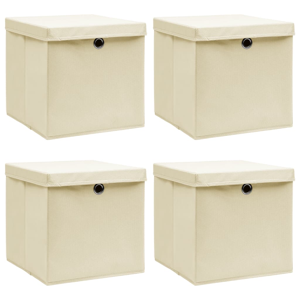 Opbergboxen met deksel 4 st 32x32x32 cm stof crèmekleurig is nu te koop bij PeponiXL, paradijselijk wonen!