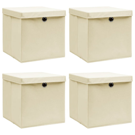 Opbergboxen met deksel 4 st 32x32x32 cm stof crèmekleurig is nu te koop bij PeponiXL, paradijselijk wonen!