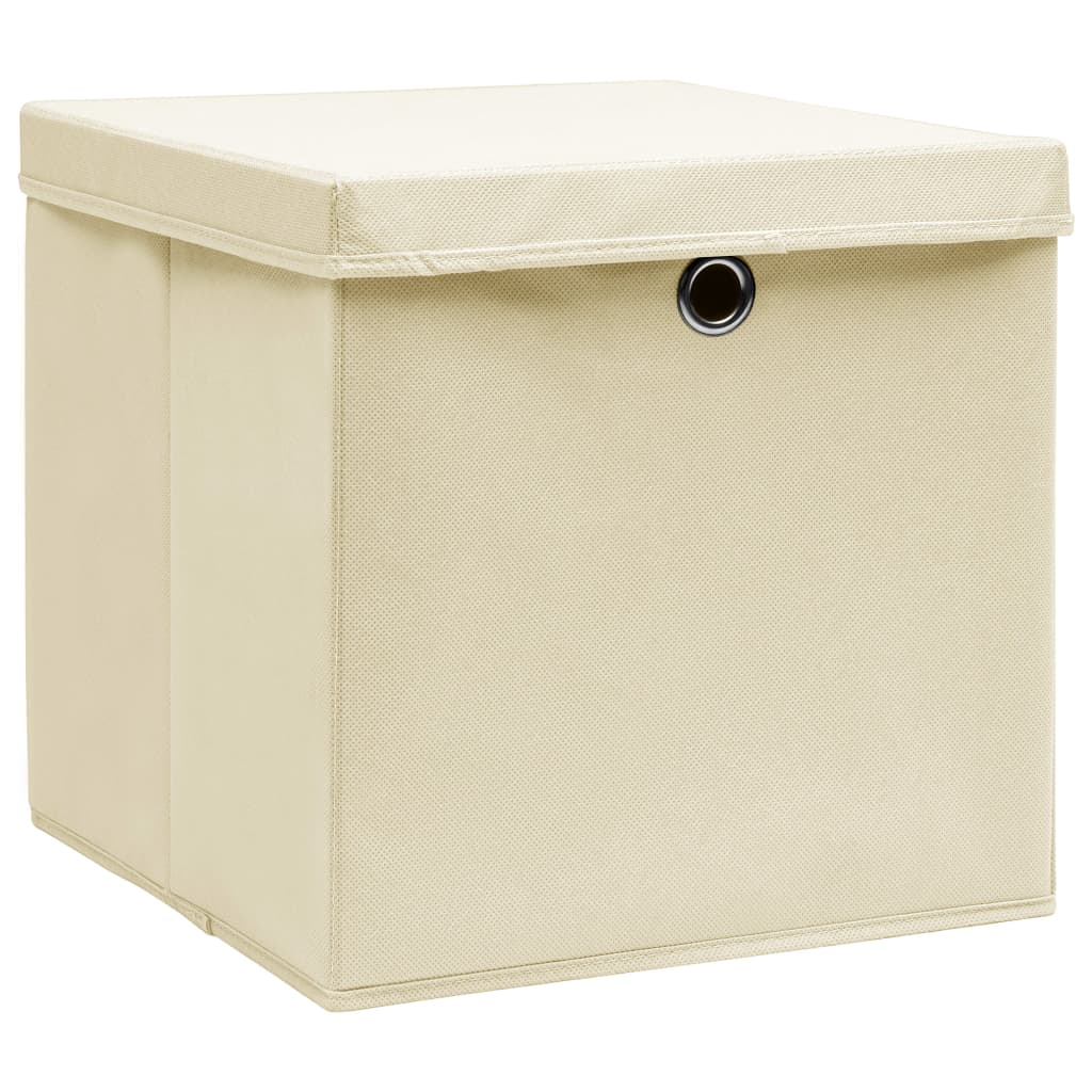 Opbergboxen met deksel 4 st 32x32x32 cm stof crèmekleurig is nu te koop bij PeponiXL, paradijselijk wonen!